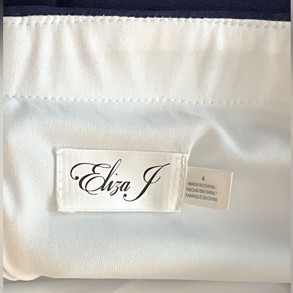 Eliza J Navy White Striped Off the Shoulder Long Sleeve Sheath Midi Dress Size 4 - Picture 4 of 5